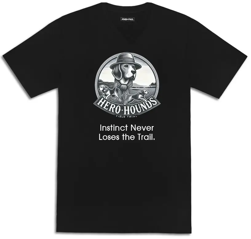 A Black T-Shirt featuring the Hero Hounds Logo and Tagline